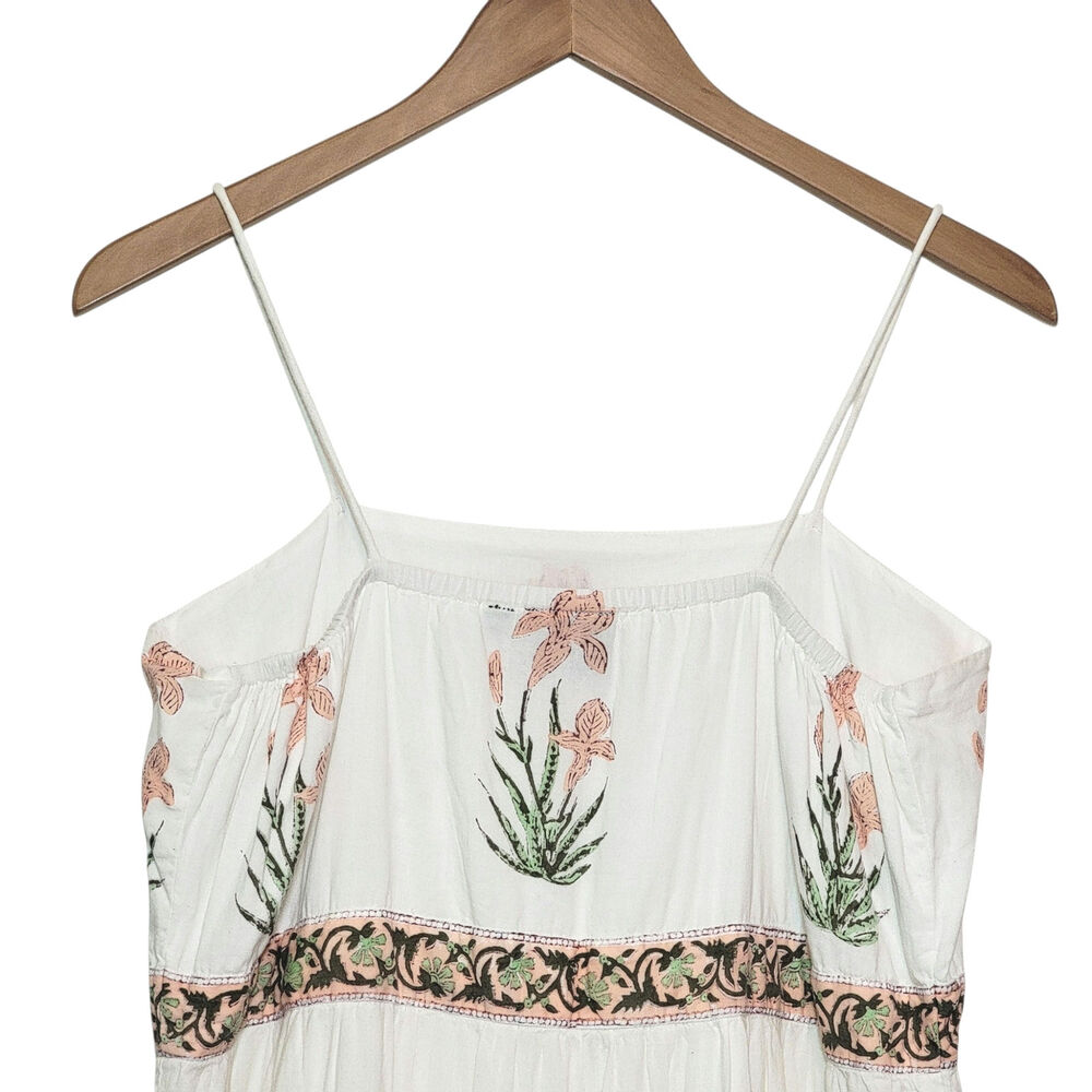Madison Mathews White Cotton Embroidered Maxi Dress Boho Ruffled Hem L - Picture 11 of 16